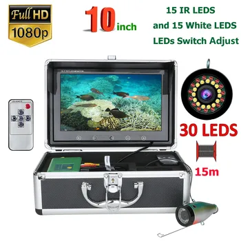 10 hüvelykes halradar Víz alatti Halászat Camera15pcs Infravörös Lámpa 1080P 15M Kamera+15pcs Fehér Led-ek A lékhorgászatra