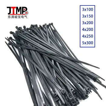 Nylon kábel nyakkendő 100 mm 200 mm 300 mm-es fekete-én-zár Műanyag Huzal karperecet 3*100 3*150 3*200 4*200 5*300