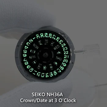 Seiko Mechanikus Óra Mozgás NH36 Kék/Zöld Világító Nap/Dátum Korona 3:00-kor Standard Automata Óra Mechanizmus Csere