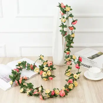 250CM Rose művirágok Karácsonyi Koszorú Esküvői Haza Szoba Dekoráció Tavaszi, Őszi Kert Arch DIY Hamis Növény Szőlő
