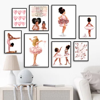 A Wall Art Vászon Festmény Bohém Fekete Lány Balett Rózsaszín Szív Álom Északi Poszterek, Nyomatok, Fali Képek, Baba, Gyerek Szoba Dekoráció