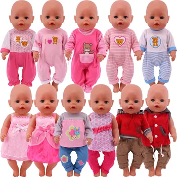 Baba Ruhák Piros/Rózsaszín Ruha, Aranyos Medve Fejét Nyomtatási 18 Inch Amerikai & 43 Cm újszülött OG Lányok Reborn Babák Kiegészítők