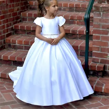 Első Áldozás Keresztség Fehér virág lány ruha Baba, Kisgyermek Szülinapos lány ruha vonat