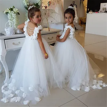 Fehér Virág Lány Ruhák Esküvőkre, Elsőáldozó Ruha, a Lányok a Vízben oldódó Csipke Csecsemő, Kisgyermek Szépségverseny Party Ruha