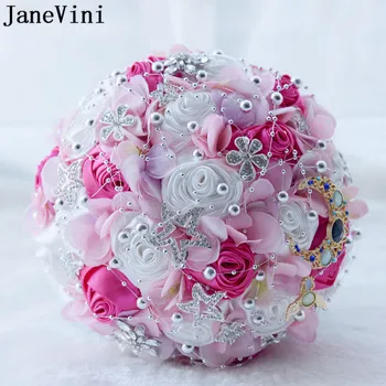 JaneVini Bling Bling Strasszos Rózsaszín Virágok Luxus Csillagok Menyasszonyi Jewelerry Mesterséges Hortenzia Kristály Moon Esküvői Csokor
