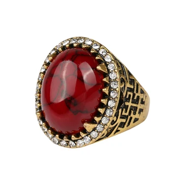 Luxus Csehország Piros Színű, Ovális Gyűrű, Arany Inlay Fehér Kristály Gyűrű A Nők Török Ékszerek