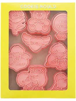 Szerelmes Szív Valentin Napi Ajándék Rózsa DIY Pár Rajzfilm Keksz Penész Cookie Cutter 3D Keksz Penész ABS Műanyag Sütés Penész Sütni