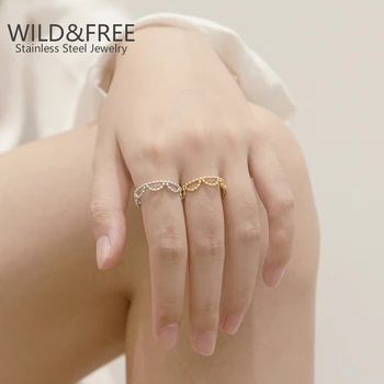 Vad & Ingyenes Trendi Igazi 14k Arany Gyűrű Rozsdamentes Acél Gyűrű Finom Gyűrűt A Nők Geometriai Üreges ki Gyűrűk Ajándék Barátok