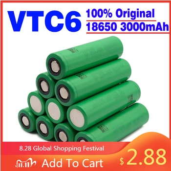 VTC6 18650 3000mAh 3,7 V 30A Magas Mentesítés 18650 Li-Ion Újratölthető Akkumulátor US18650VTC6 Zseblámpa Eszközök Akkumulátorok