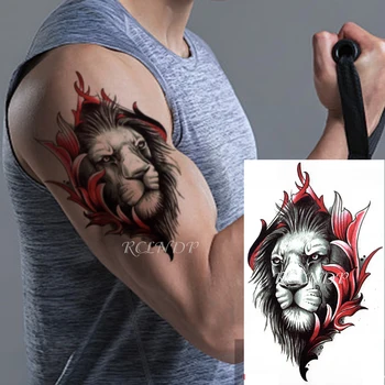 Vízálló Ideiglenes Tetoválás Matrica Oroszlán Állat Piros Virág Hamis Tetoválás Flash Tatto kezét, Lábát, Body Art, a Lány Nők, Férfiak