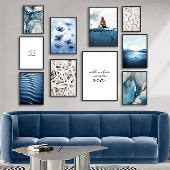 Északi Táj Kék Tenger Természetes Plakátok Vászon Festmény Nyomatok Wall Art Absztrakt Kép Nappali Otthoni Dekoráció